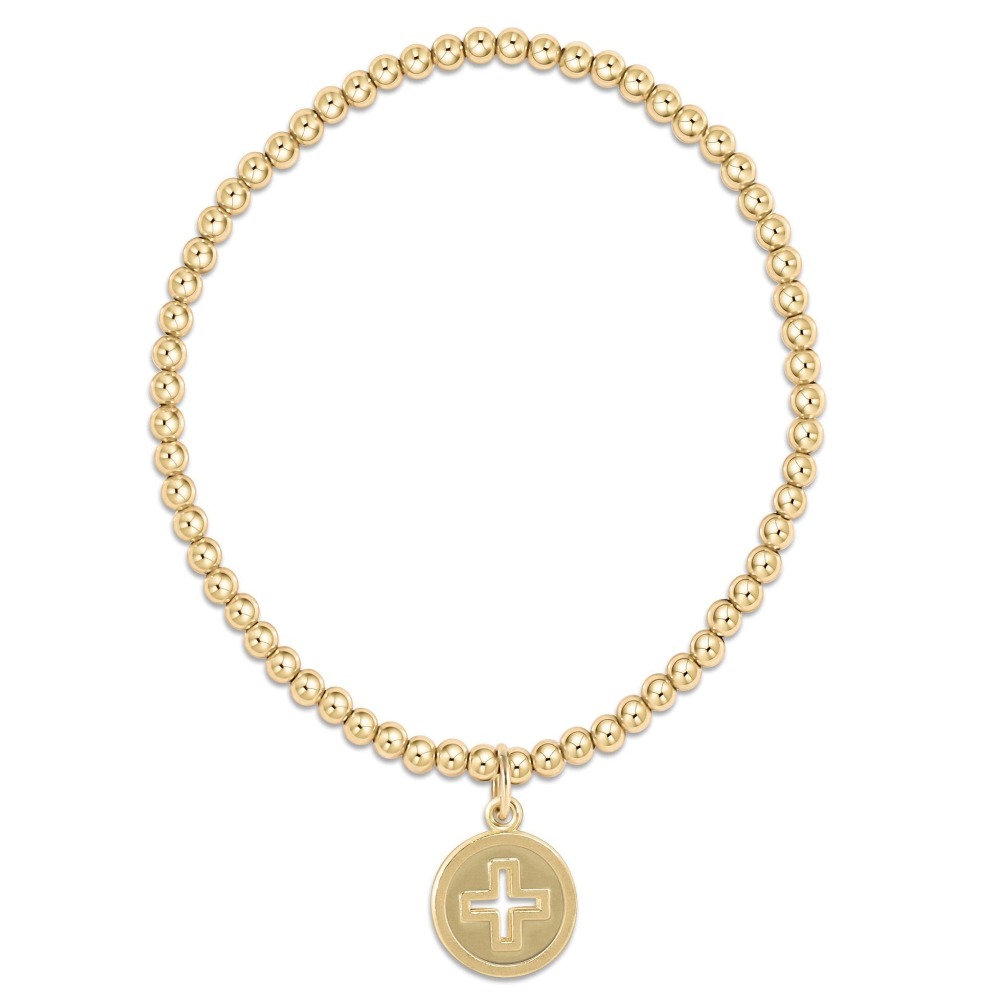 enewton Classic Gold 3mm Bead Bracelet - Signature Cross Gold Disc