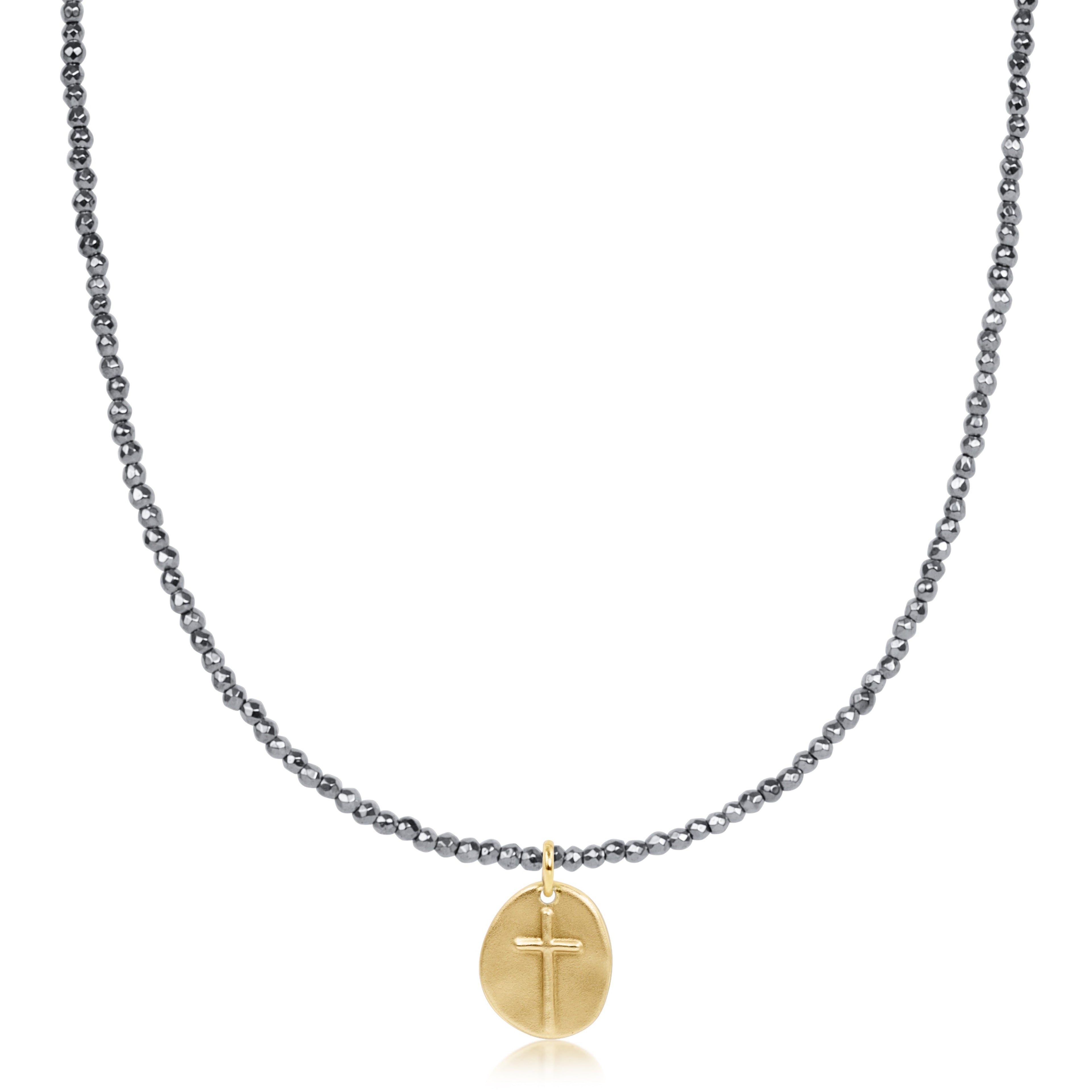 enewton choker silver faceted hematite 2mm bead - inspire small gold charm