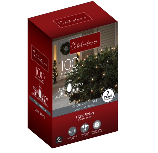 Celebrations Incandescent Net Christmas Lights Mini Clear/Warm White 100 CT