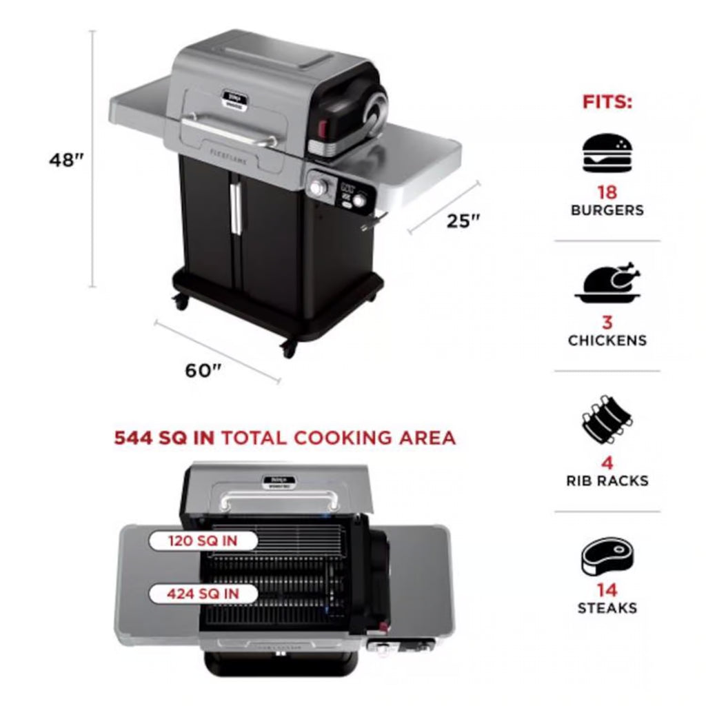 Ninja FlexFlame 3 Burner Liquid Propane Grill and Smoker Black/Silver