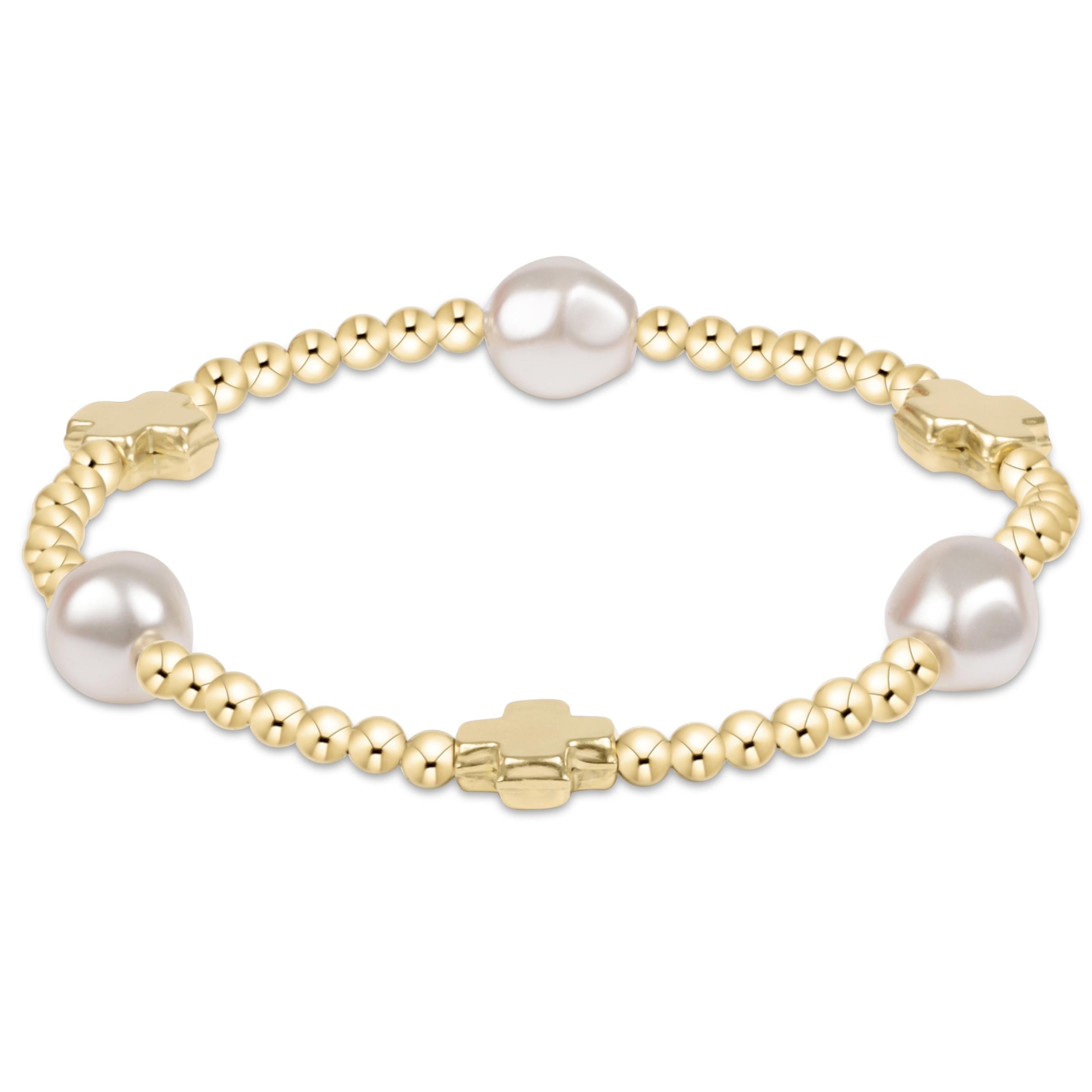 enewton Signature Cross Admire Pearl Pattern 3mm Bead Bracelet - Gold