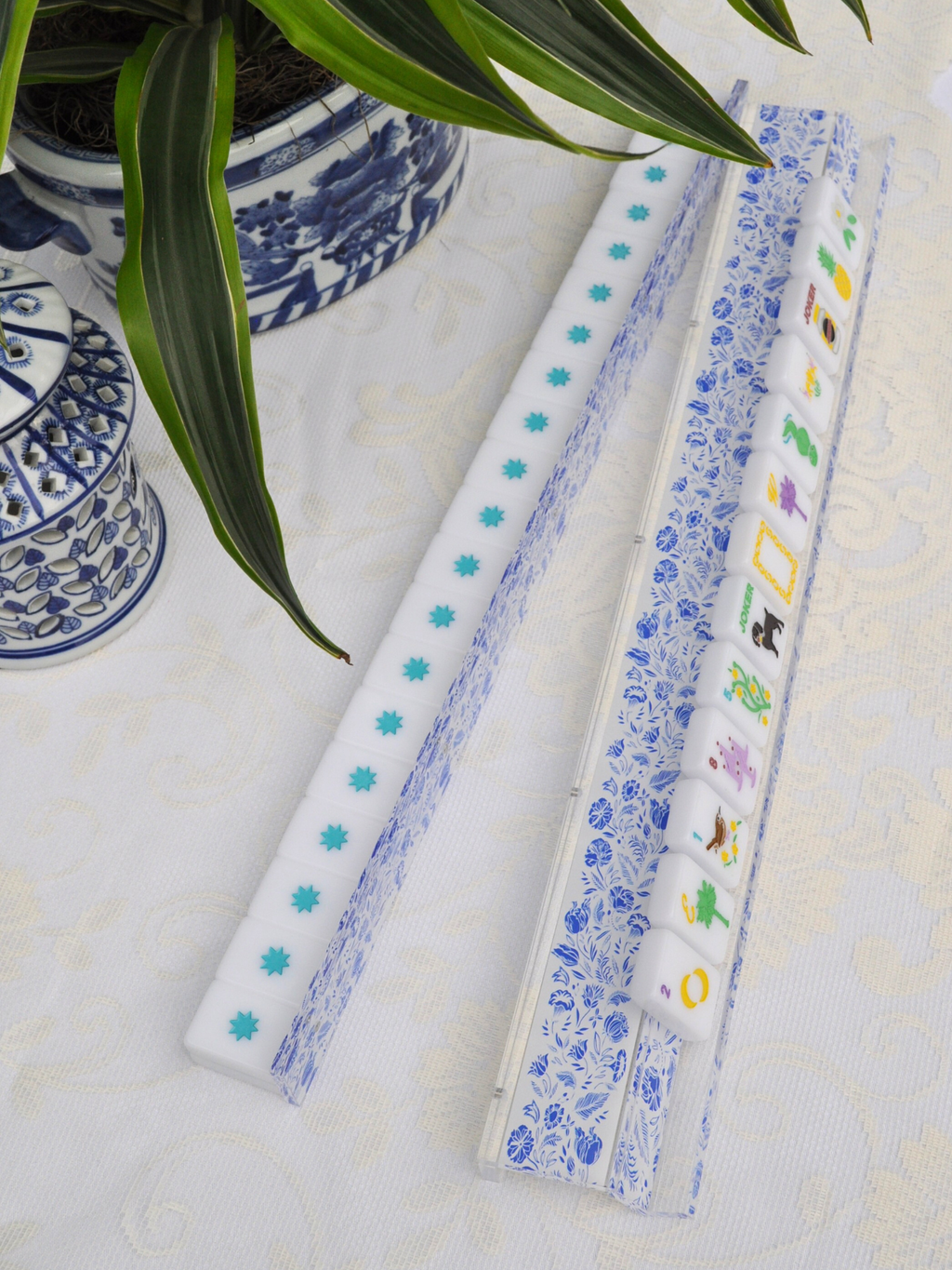 Middle & Main Chinoiserie Mahjong Rack and Pusher, Set of 4