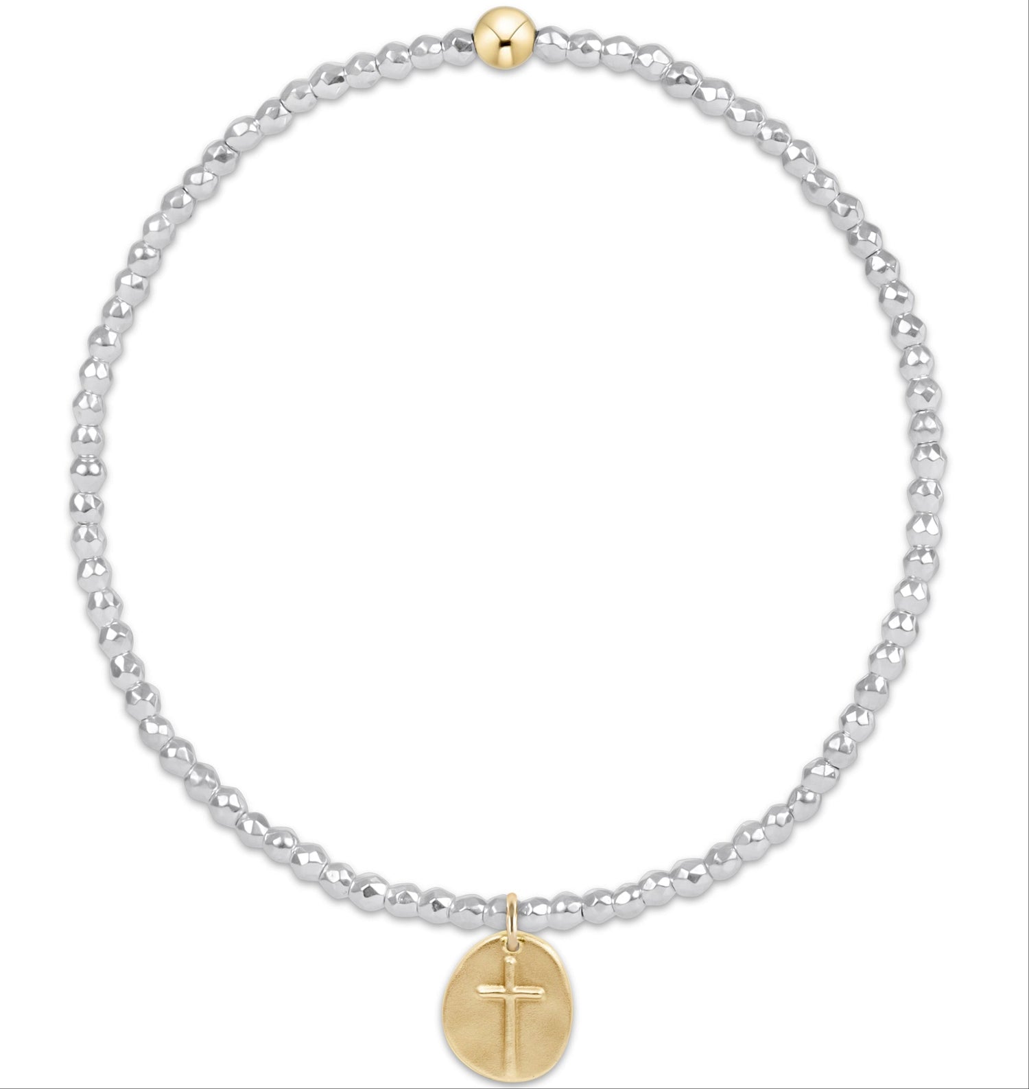 enewton Bright Silver Faceted Hematite 2mm Bead Bracelet - Inspire Small Gold Charm