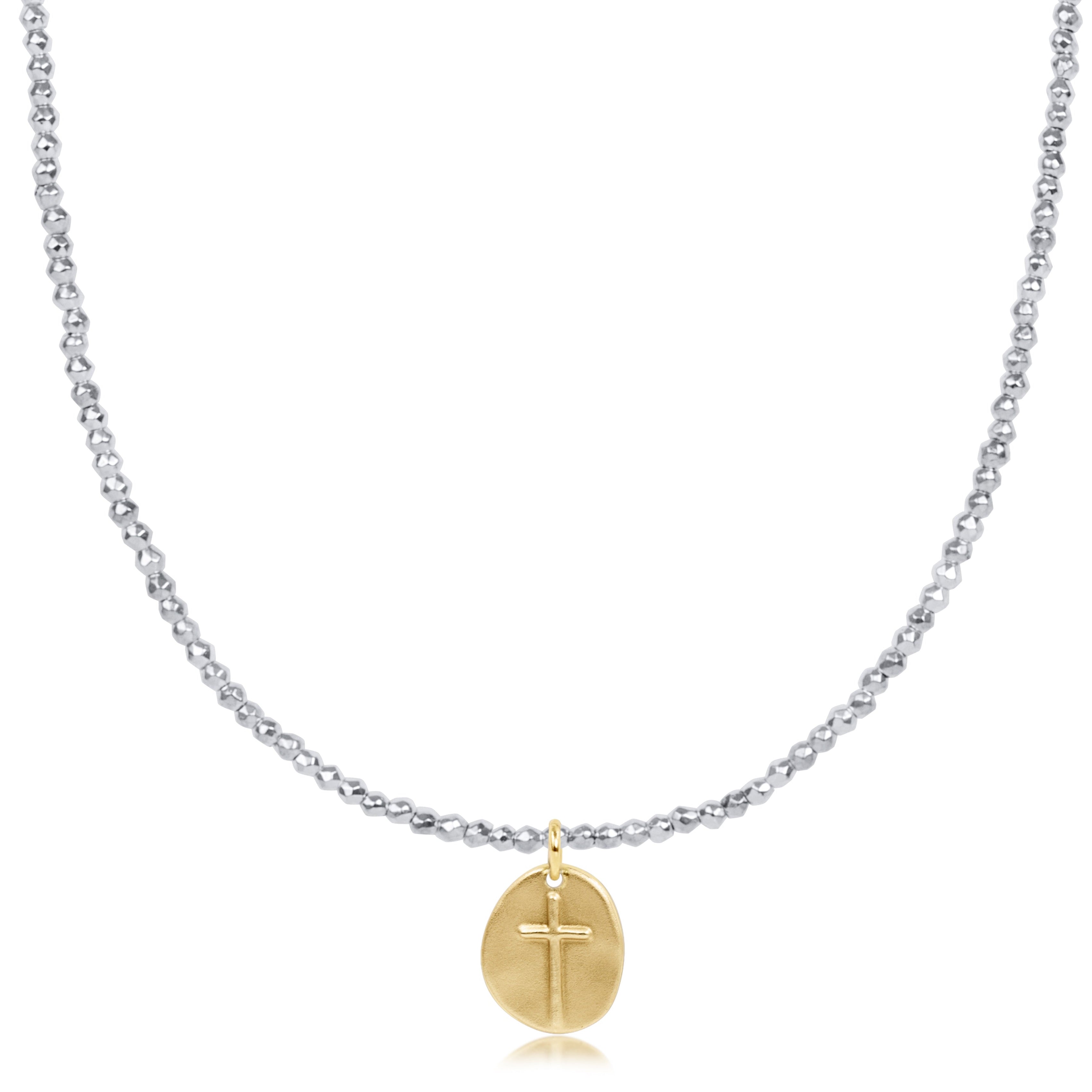 enewton choker bright silver faceted hematite 2mm bead - inspire small gold charm