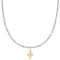 enewton choker bright silver faceted hematite 2mm bead - signature cross gold charm