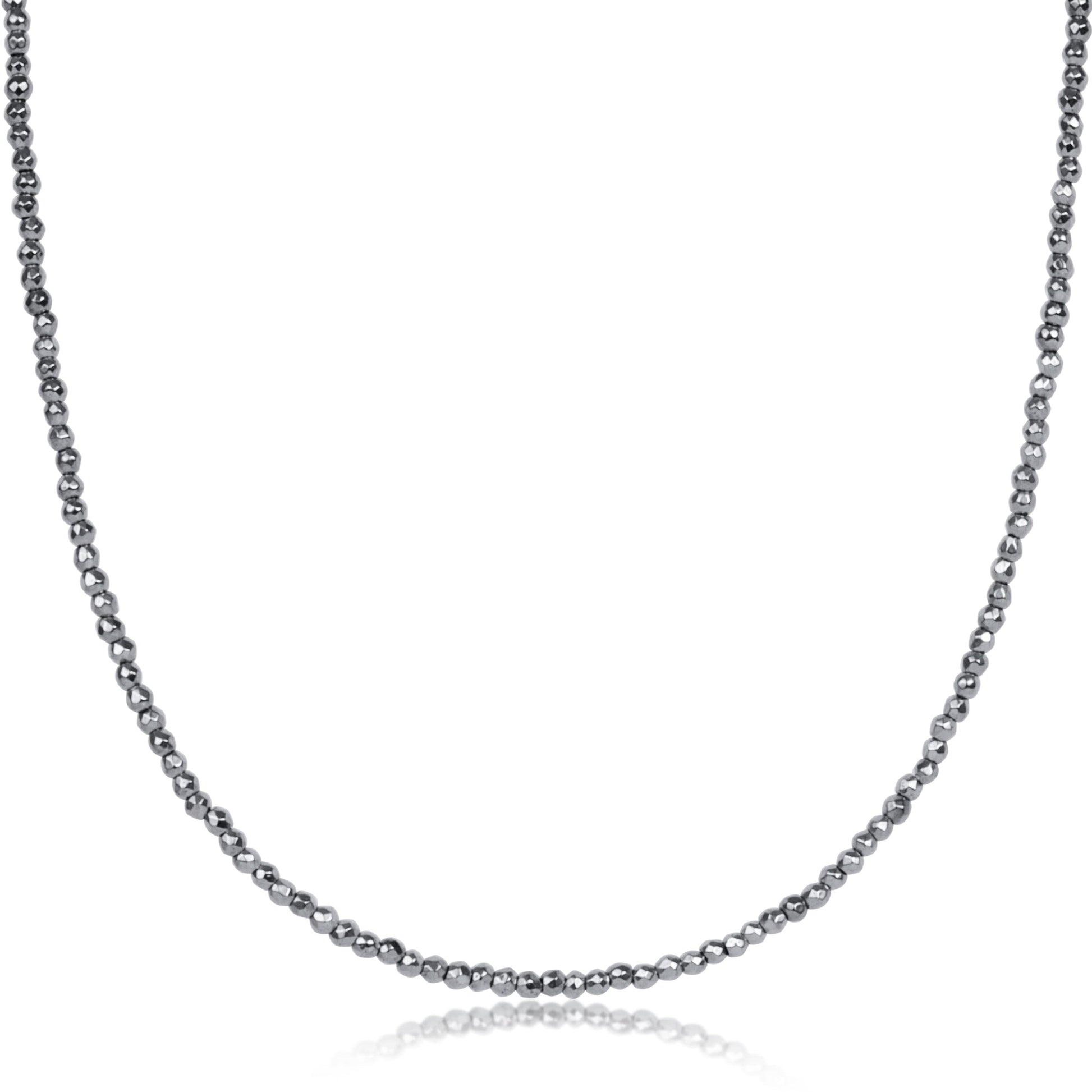 choker silver faceted hematite 2mm bead