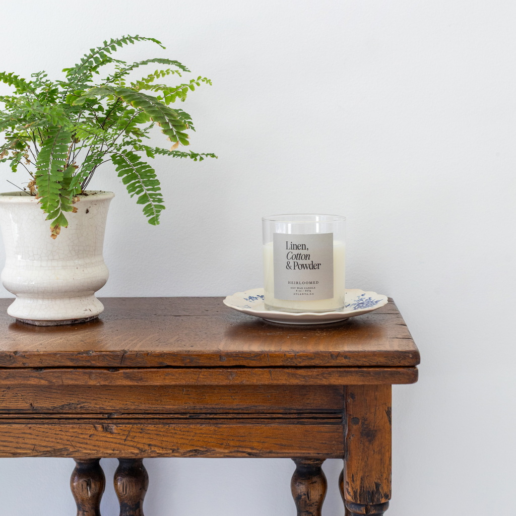 Heirloomed Candle - Linen, Cotton, Powder - 8 oz