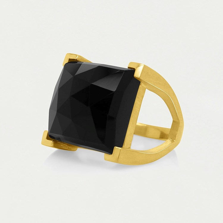 PLAZA RING - GOLD/BLACK ONYX - Size 8