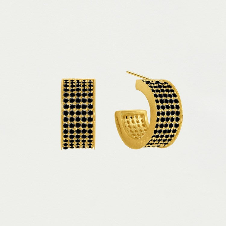 PETIT PAVE THICK HUGGIE HOOPS - GOLD - BLACK CRYSTAL