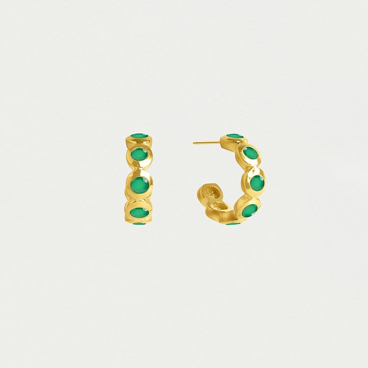 SIGNATURE ETERNITY HUGGIE HOOPS - GOLD/GREEN ONYX