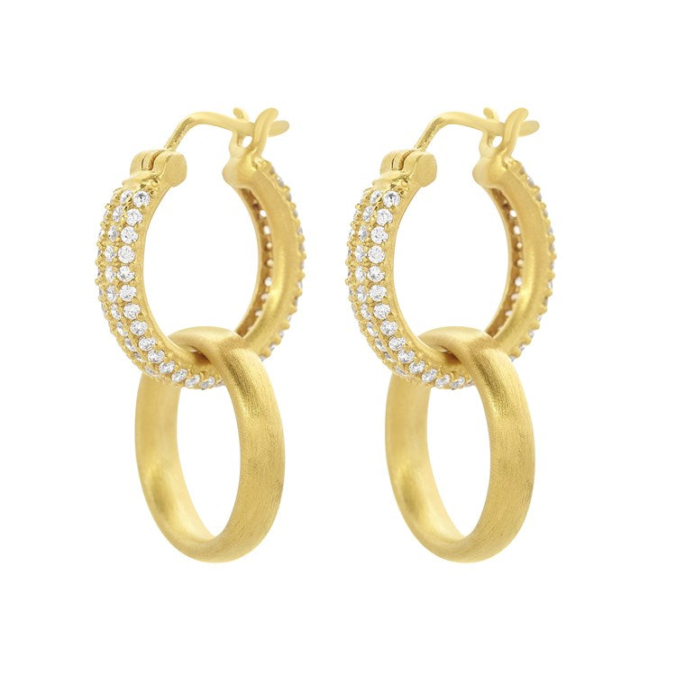 Petite Pave Drop Hoop - Gold/White Topaz