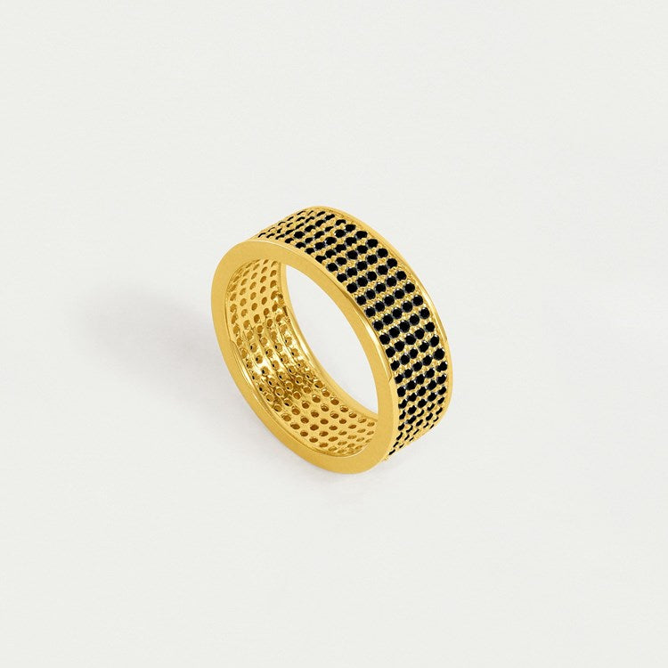 PETIT PAVE THICK STACKING RING - GOLD - BLACK CRYSTAL - Size 7