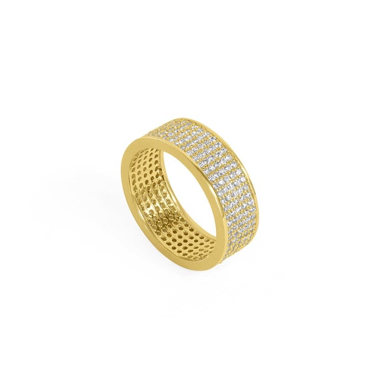 PETIT PAVE THICK STACKING RING - GOLD/WHITE TOPAZ - Size 8
