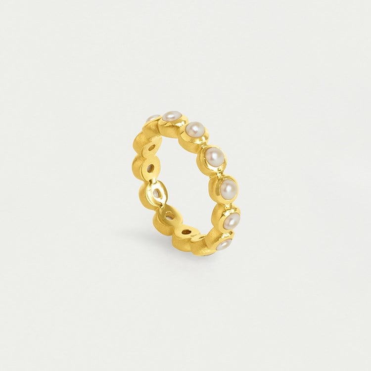 SIGNATURE ETERNITY STACKING RING - GOLD/PEARL - Size 8