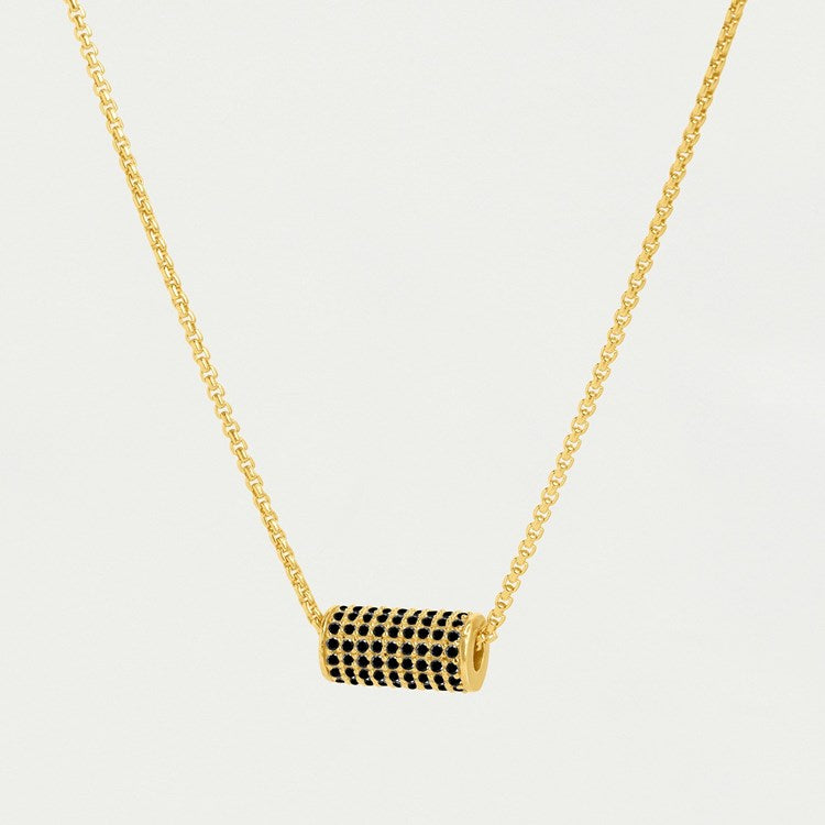 PETIT PAVE MINI TUBE NECKLACE - GOLD - BLACK CRYSTAL