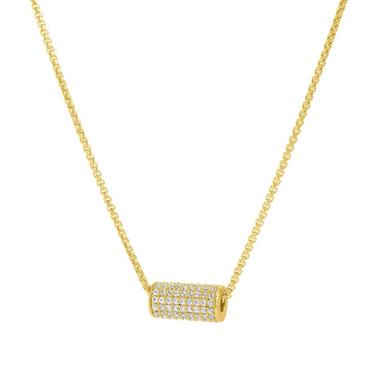PETIT PAVE MINI TUBE NECKLACE - GOLD/WHITE TOPAZ