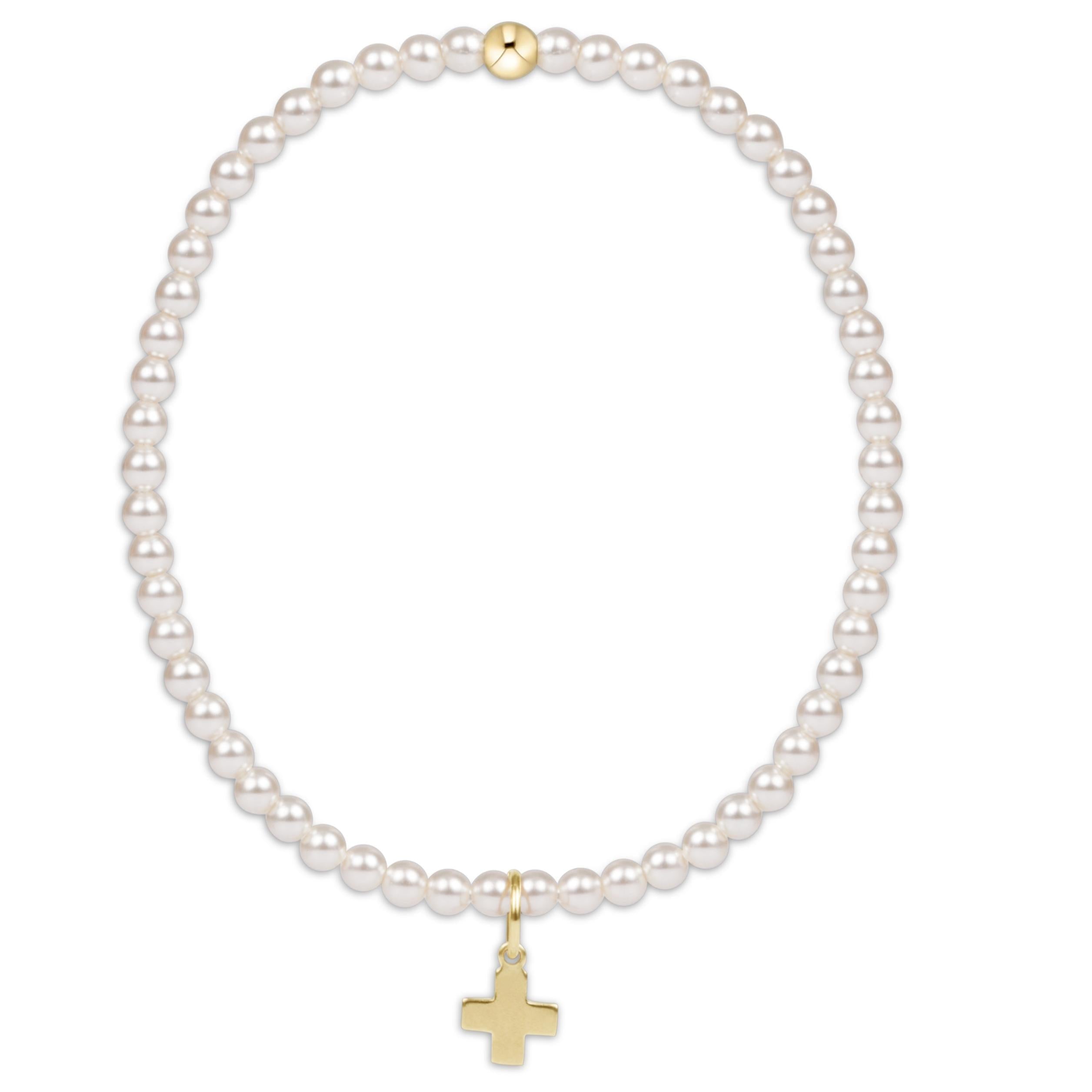 enewton Classic Pearl 3mm Bead Bracelet - Signature Cross Gold Charm