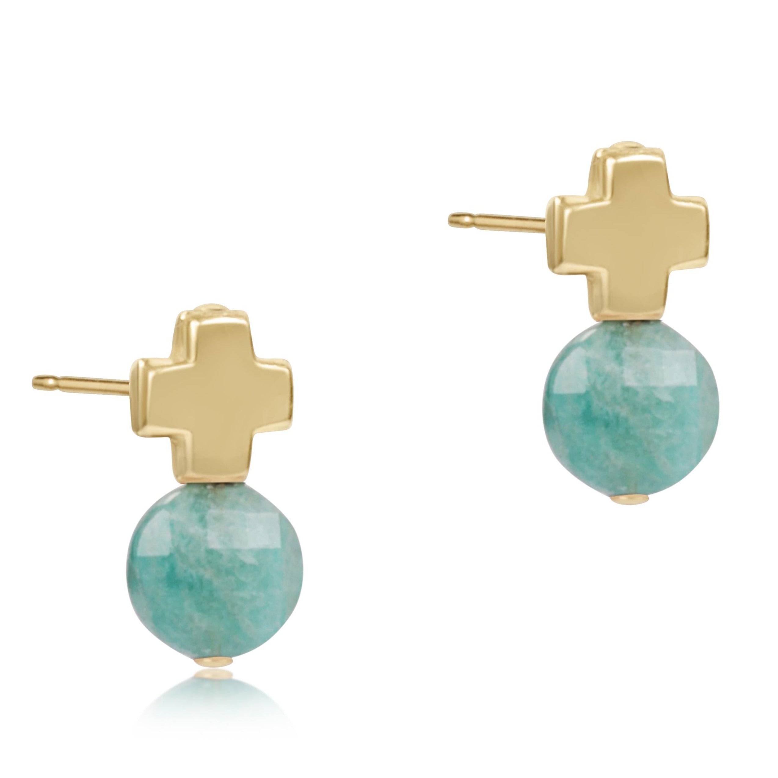 enewton Signature Cross Gold Stud - Amazonite