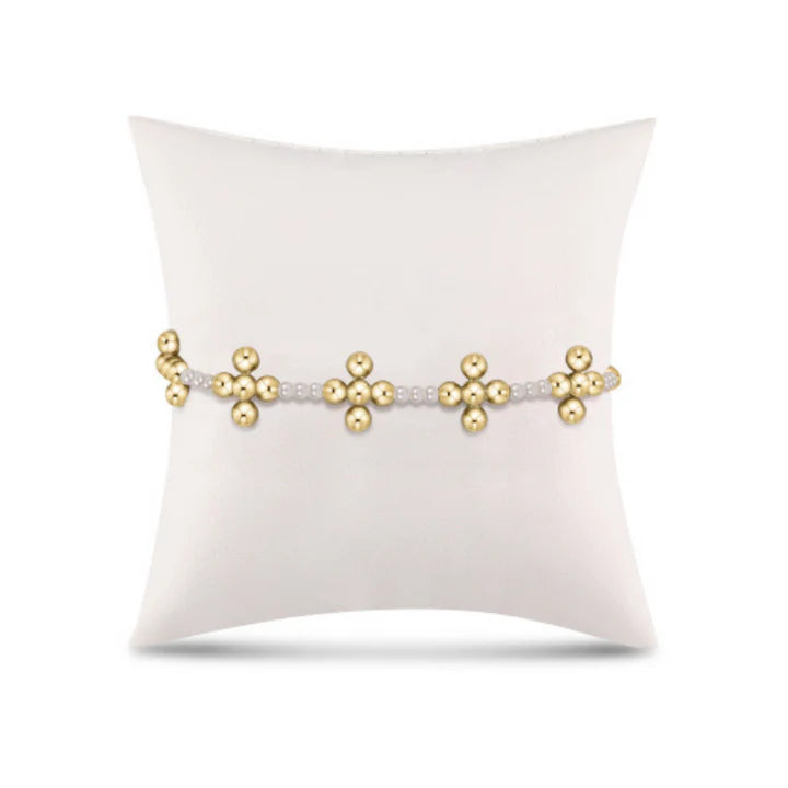 enewton Signature Cross Sincerity Pattern Pearl 3mm Bead Bracelet - Classic Beaded Signature Cross Gold - 4mm Bead Gold